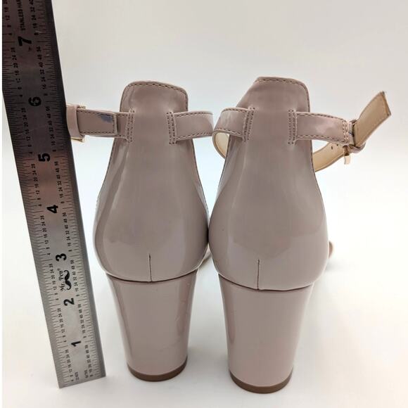 Nine West Pruce Ankle Strap Block Heel Sandals Natural Patent Size US8.5 EU39 - Picture 4 of 13